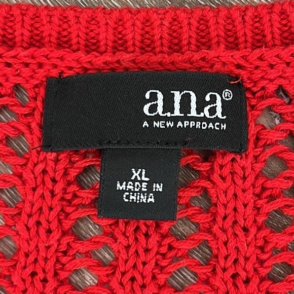 A.N.A Open Knit Red Sweater Women's Size XL Scoop Neck Long Sleeves Cotton Blend - Picture 10 of 12